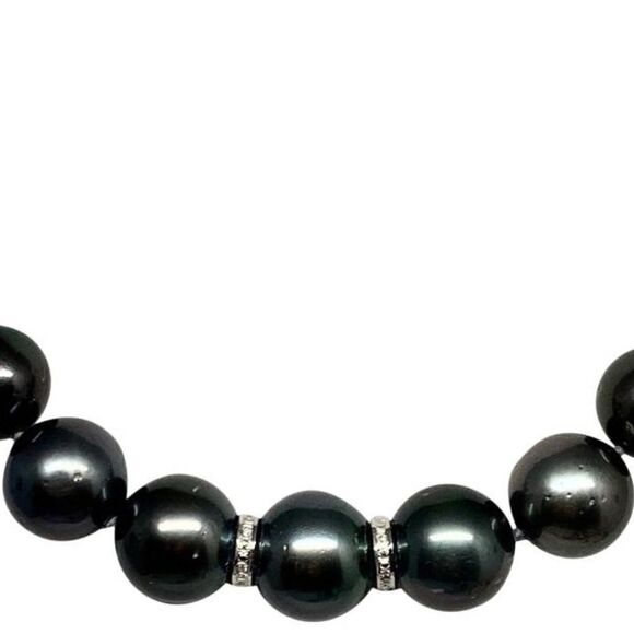 Diamond Tahitian Pearl Necklace 14k Gold 16.3 mm 16.5" Certified $24,000 914649 - Picture 6 of 8